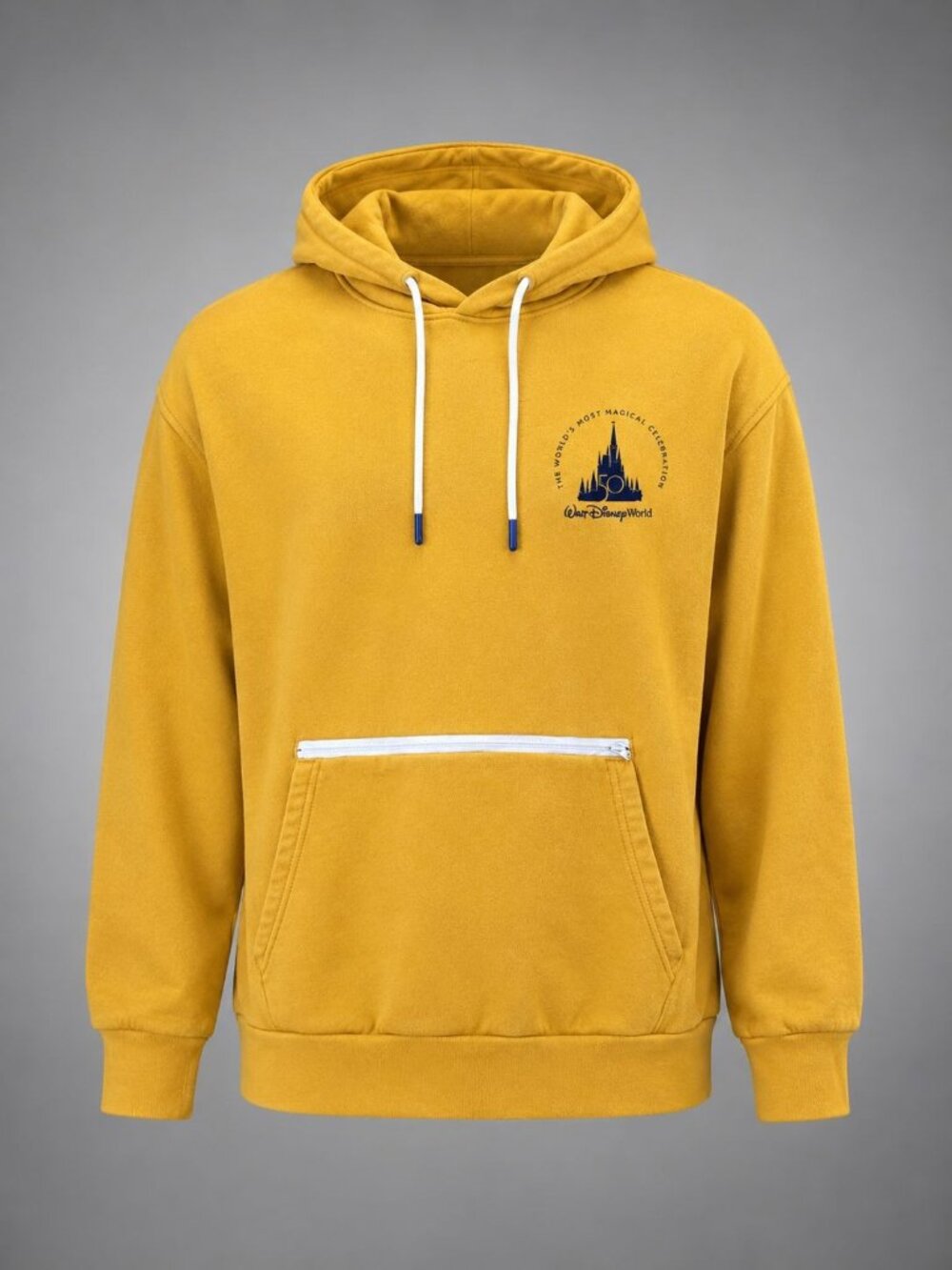 Walt Disney World 50th Anniversary Unisex XL Hoodie Yellow Zipper Sweatshirt